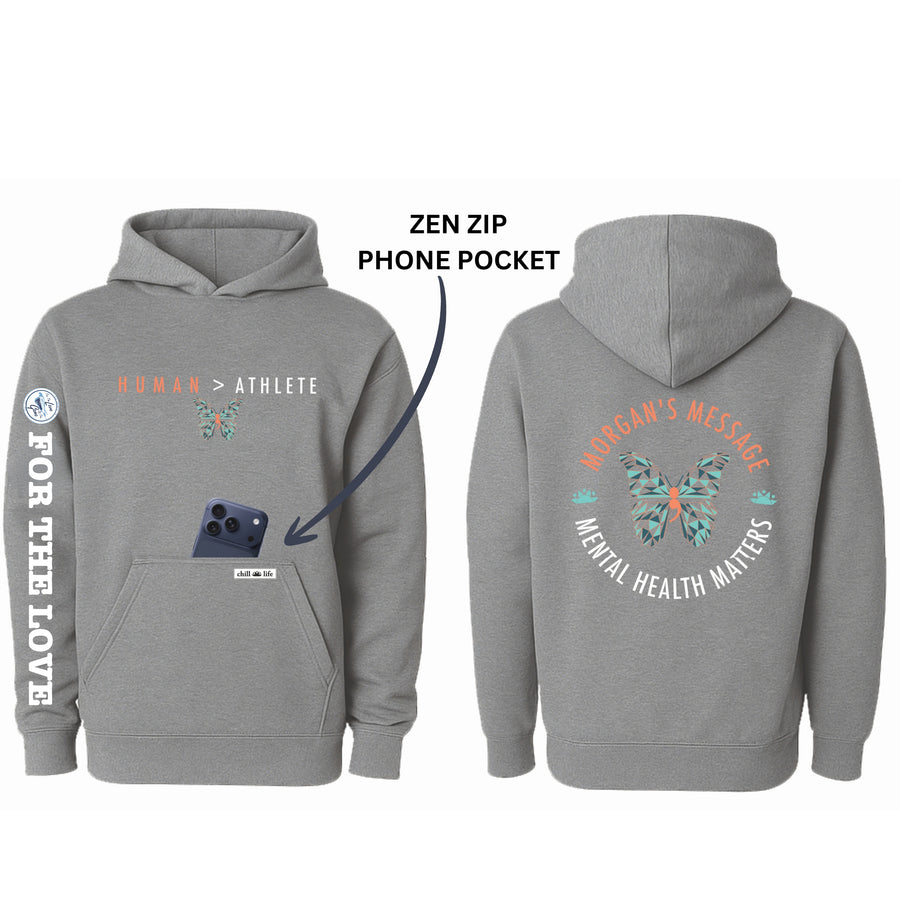 FLG x MORGAN'S MESSAGE NORMALIZE THE TALK GREY ZEN ZIP HOODIE