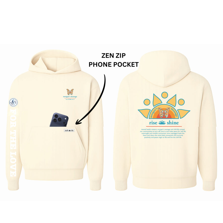 FLG x MORGAN'S MESSAGE RISE AND SHINE IVORY ZEN ZIP HOODIE