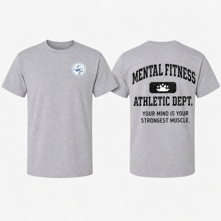 FLG X MENTAL FITNESS ATHLETIC DEPT YOUR MIND IS YOUR STRONGEST MUSCLE GREY TEE