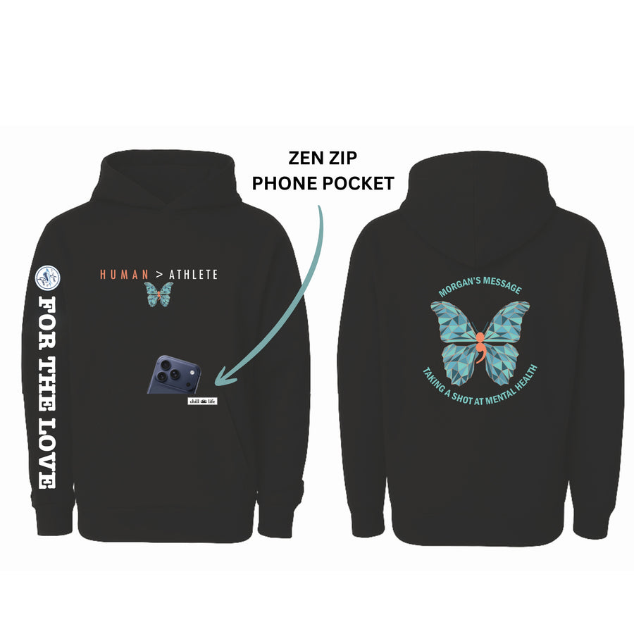 FLG x MORGAN'S MESSAGE TAKE A SHOT AT MENTAL HEALTH BLACK ZEN ZIP HOODIE