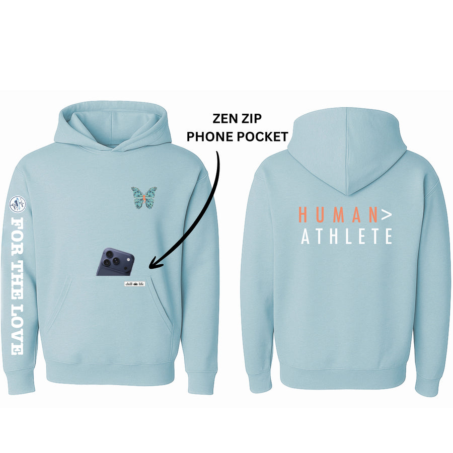 FLG x MORGAN'S MESSAGE HUMAN > ATHLETE CHAMBRAY ZEN ZIP HOODIE