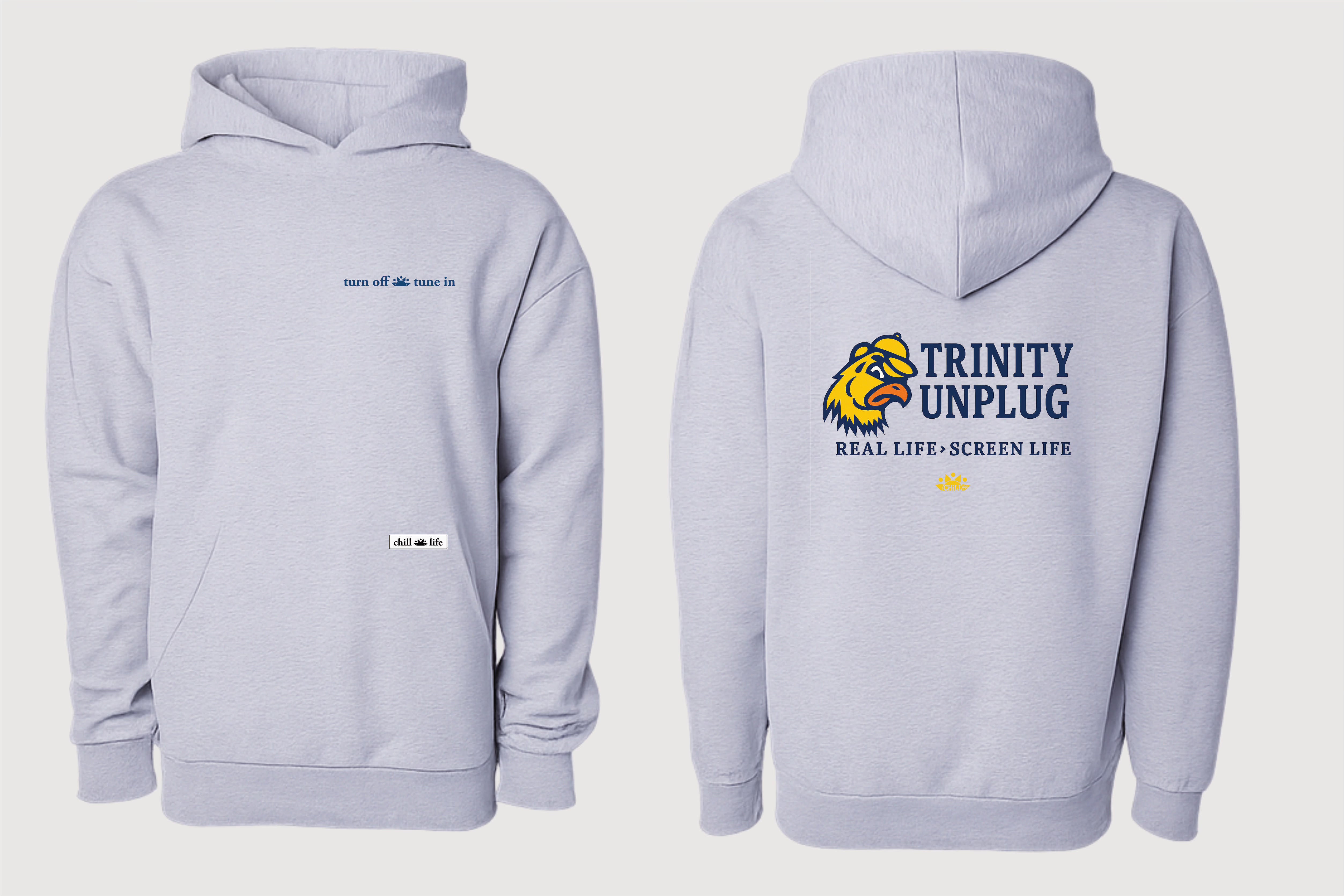 GREY ZEN ZIP HOODIE TRINITY UNPLUG,REAL LIFE>SCREEN LIFE – chill life style