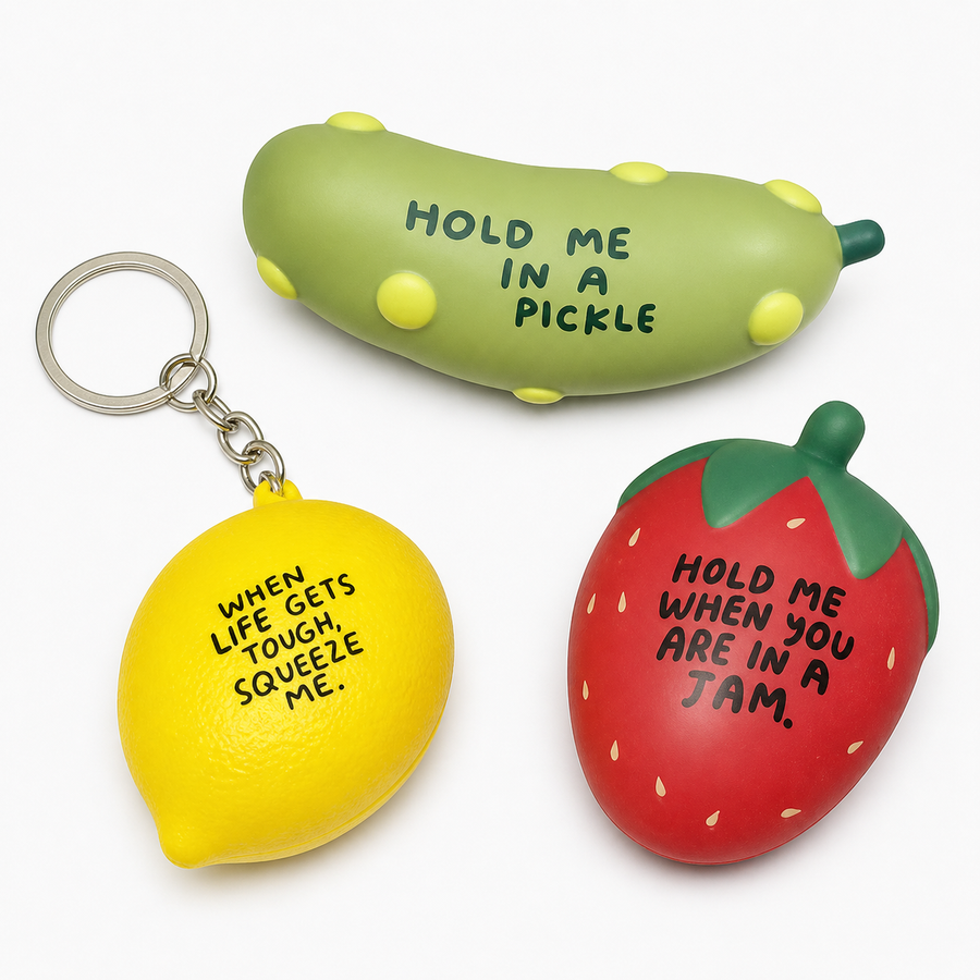 Strawberry Stress Ball, Picke Stress Ball, Lemon Stress Ball Keychain