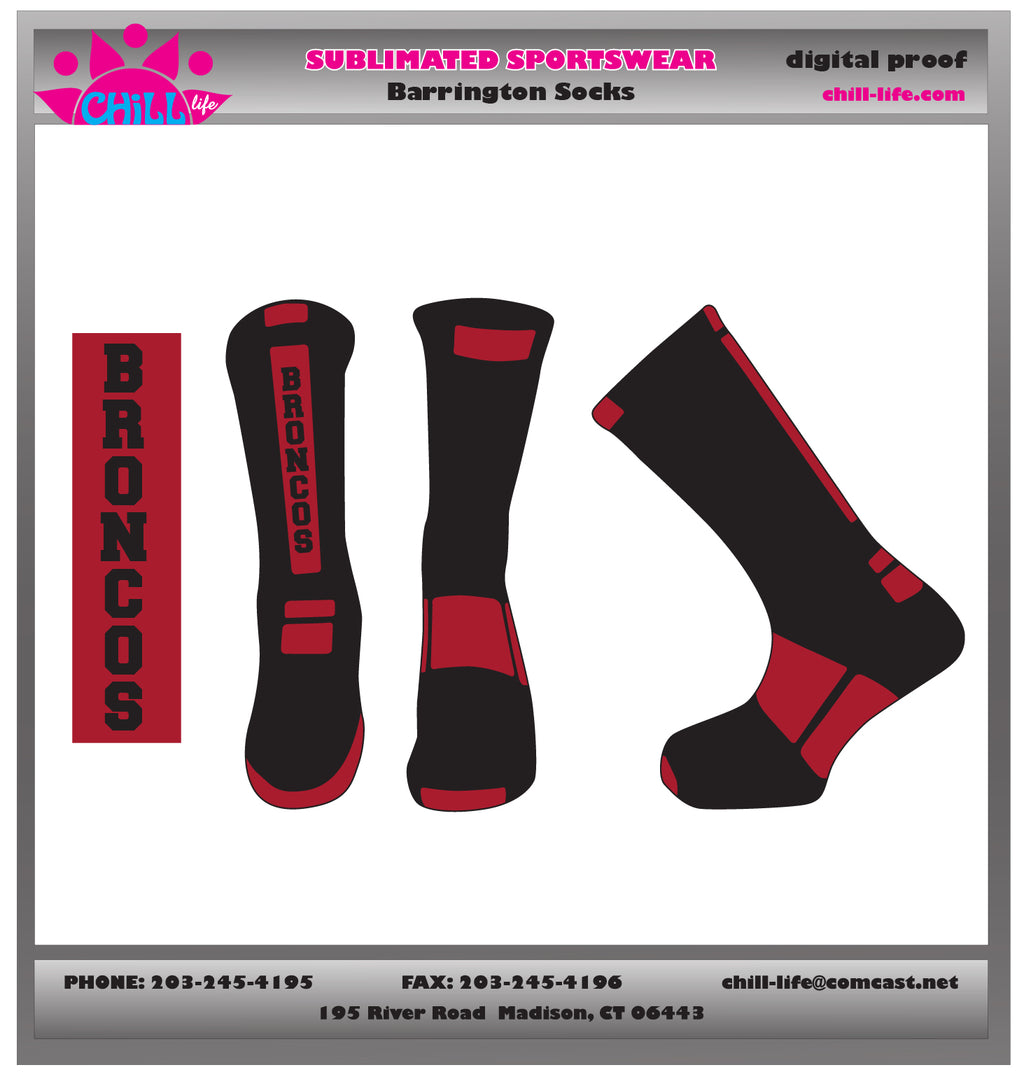 Barrington Lacrosse BRONCOS BLACK crew length socks