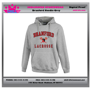 Branford Youth Lacrosse Hoodie-GRAY OR RED