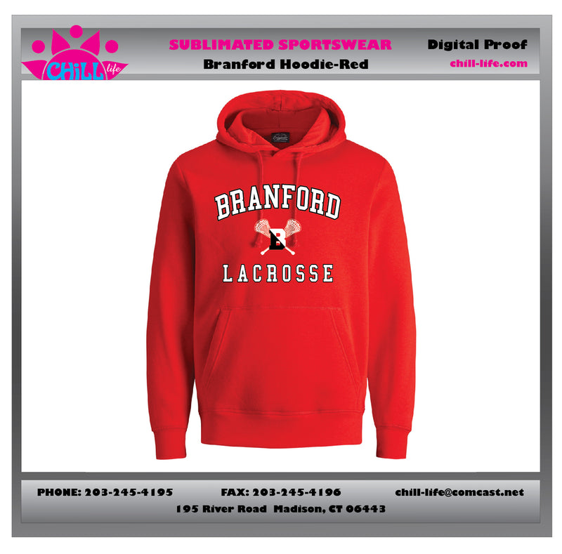 Branford Youth Lacrosse Hoodie-GRAY OR RED