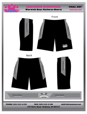 SEPARATES PURCHASE  BOYS/MENS Warwick Warriors Youth Basketball Game Shorts-SEPARATES PURCHASE