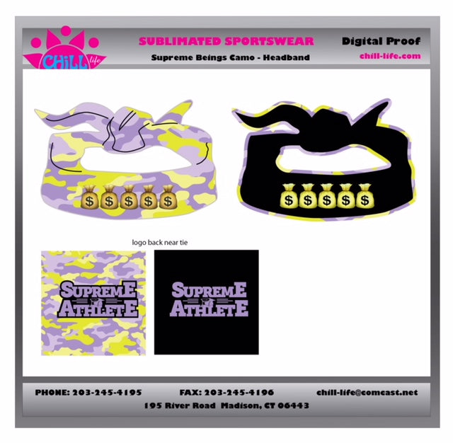 Supreme Athlete Purple/Lime Camo Sublimated Reversible Flex Tie Headband