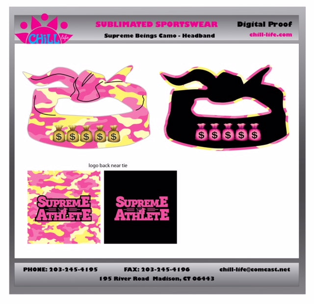 Supreme Athlete Pink/Yellow Camo Sublimated Reversible Flex Tie Headband