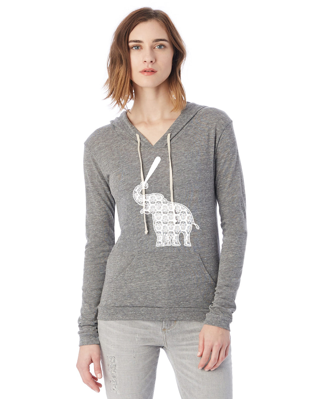 Elephant with Softball Bat Softball Eco Jersey Pullover Hoodie Animal Sports Collection