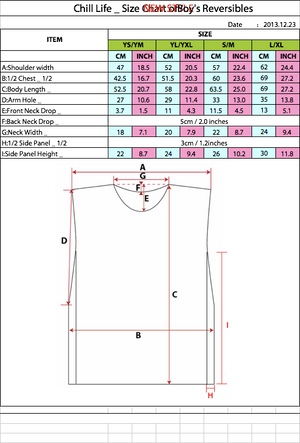 BOYS GAME JERSEY REVERSIBLE SIZE CHART