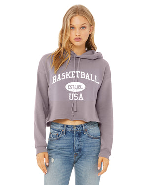 Cropped Basketball Sweatshirt-Vintage Distressed Established Date USA